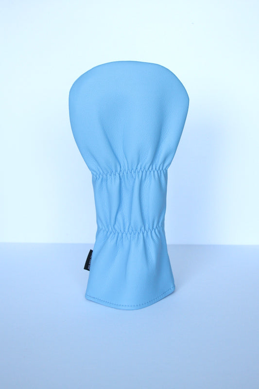 Sky blue and navy argyle golf driver headcover back view by Looks Good Golf