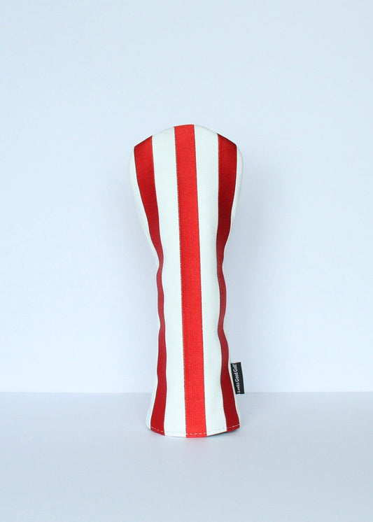 Crimson and white striped fairway wood headcover by Looks Good Golf