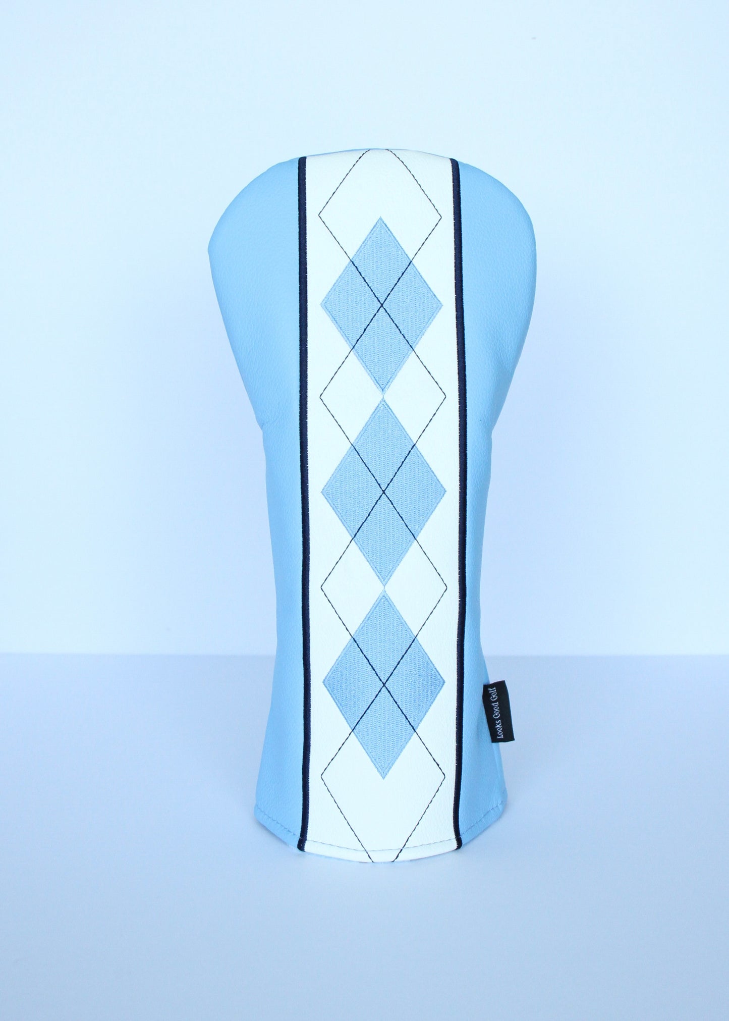 Sky blue and navy argyle golf driver headcover by Looks Good Golf