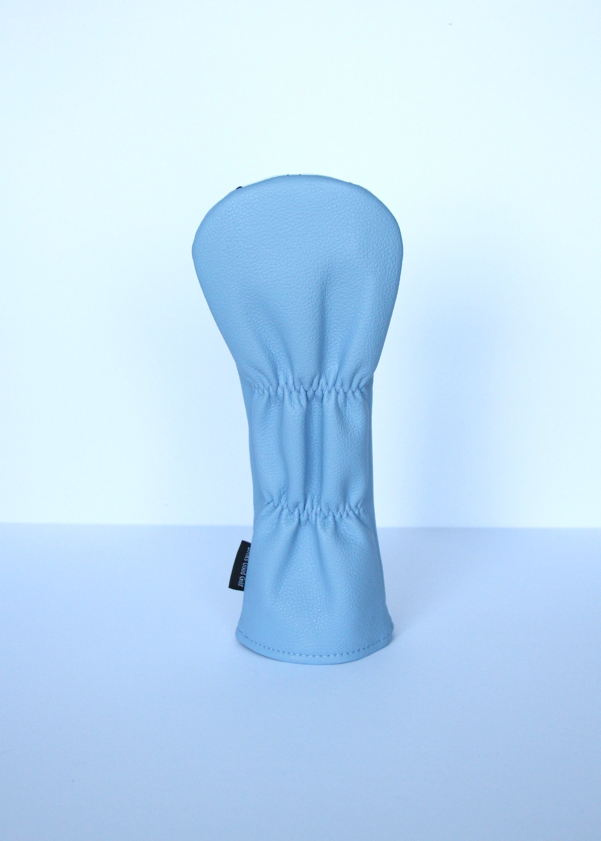 Sky blue and navy argyle fairway wood headcover back view by Looks Good Golf