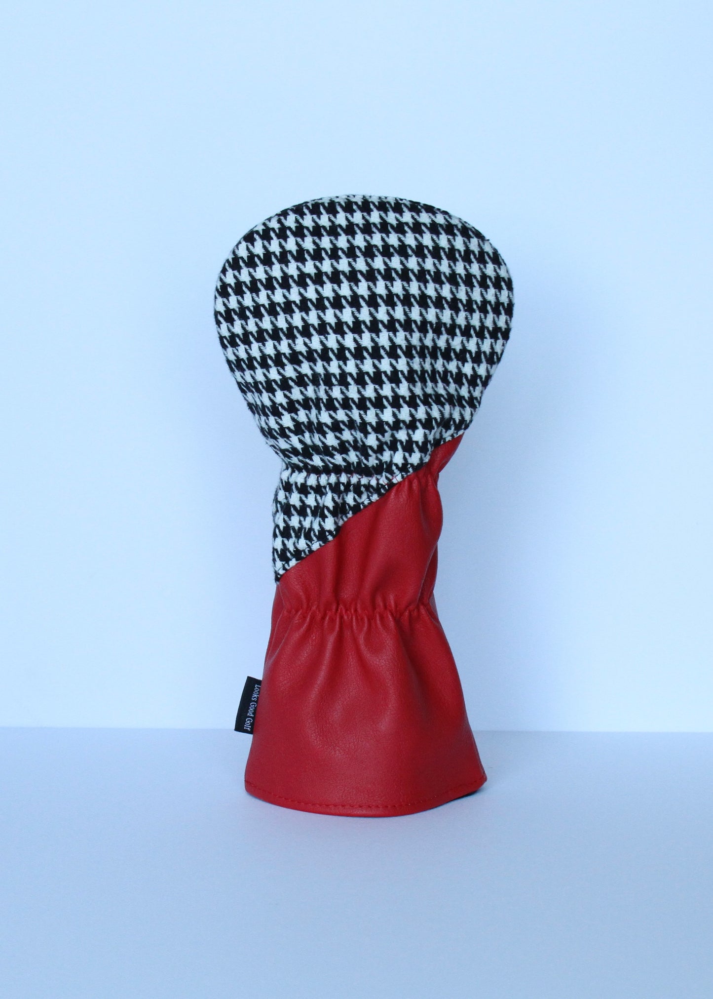 Houndstooth and crimson golf driver headcover back view by Looks Good Golf