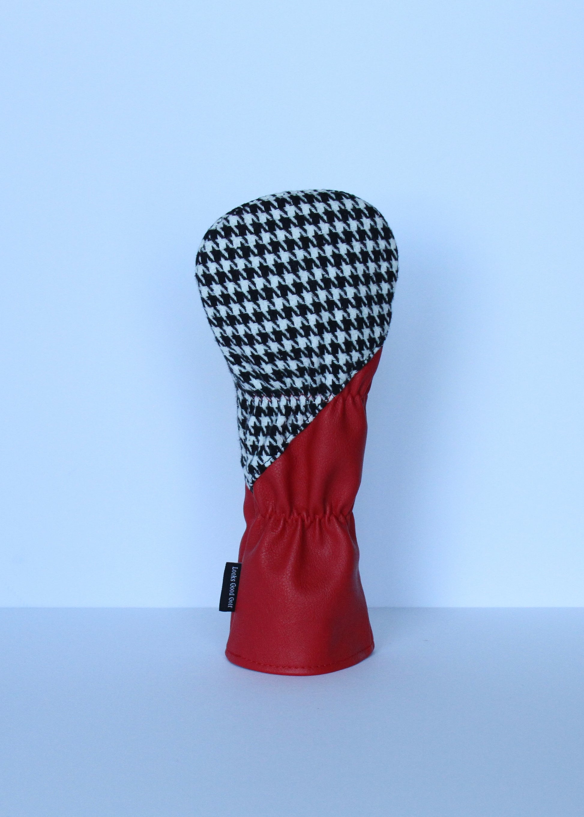 Houndstooth and crimson fairway wood headcover back view by Looks Good Golf