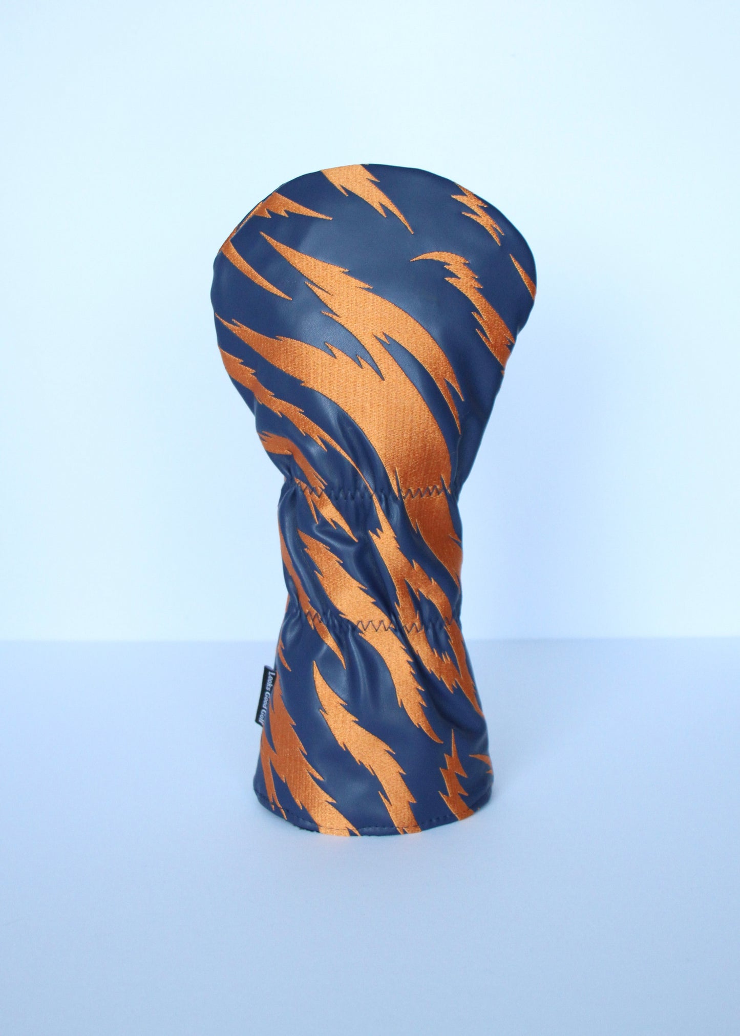 Navy and orange tiger stripe golf driver headcover back view by Looks Good Golf