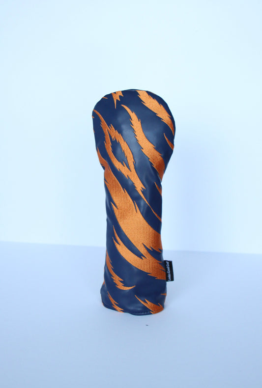 Navy and orange tiger stripe fairway wood headcover by Looks Good Golf
