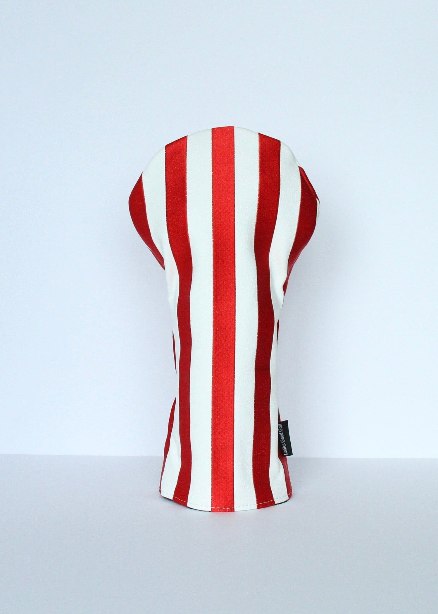 Crimson and white striped golf driver headcover by Looks Good Golf