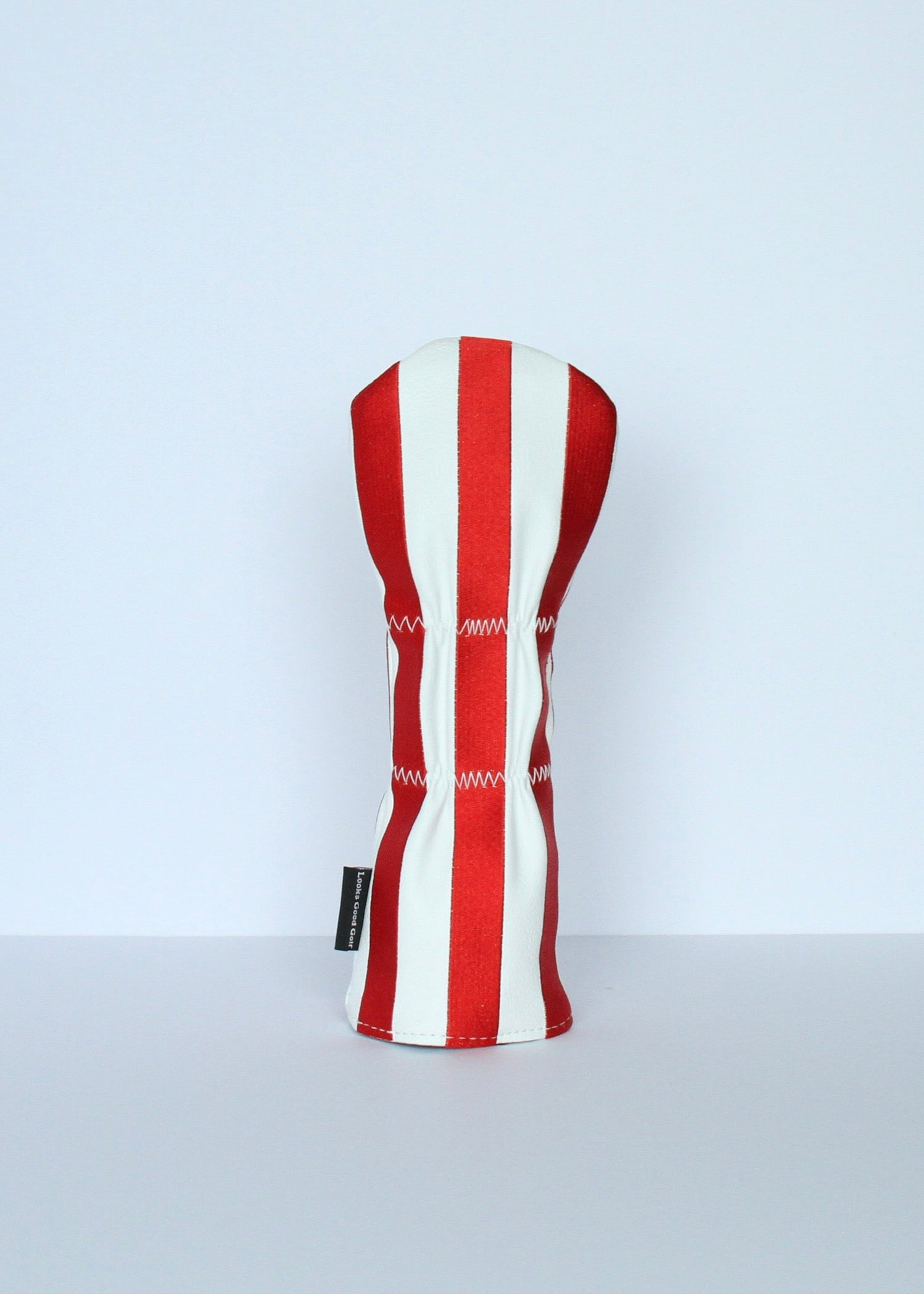 Crimson and white striped hybrid golf headcover back view by Looks Good Golf