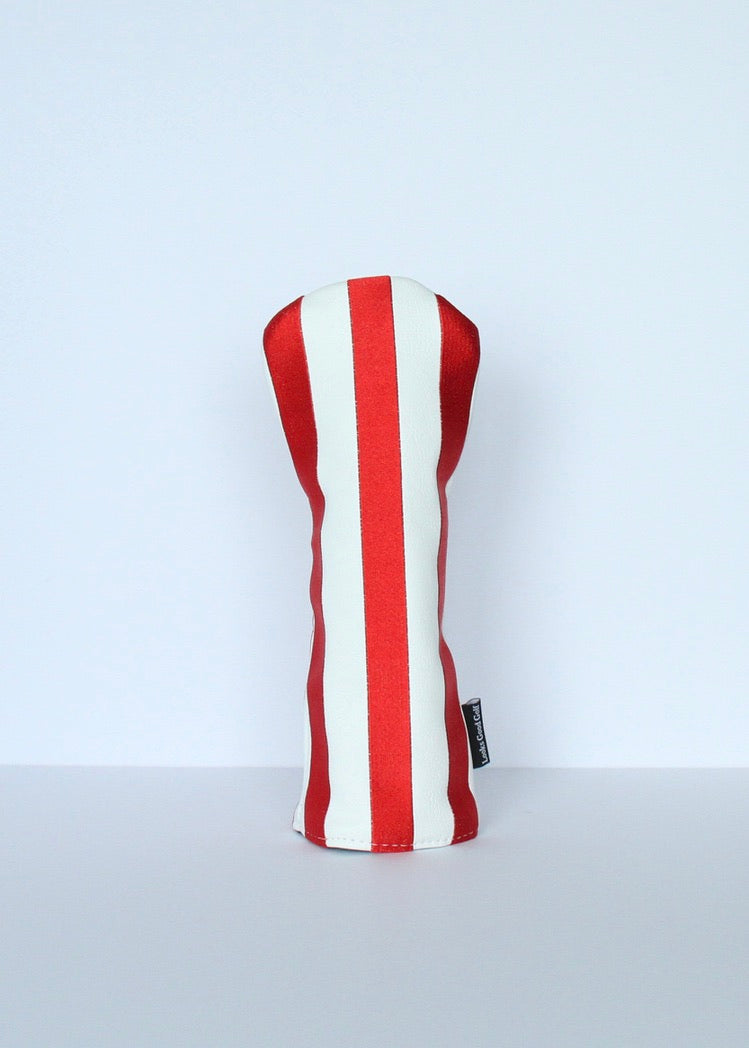 Crimson and white striped hybrid golf headcover by Looks Good Golf