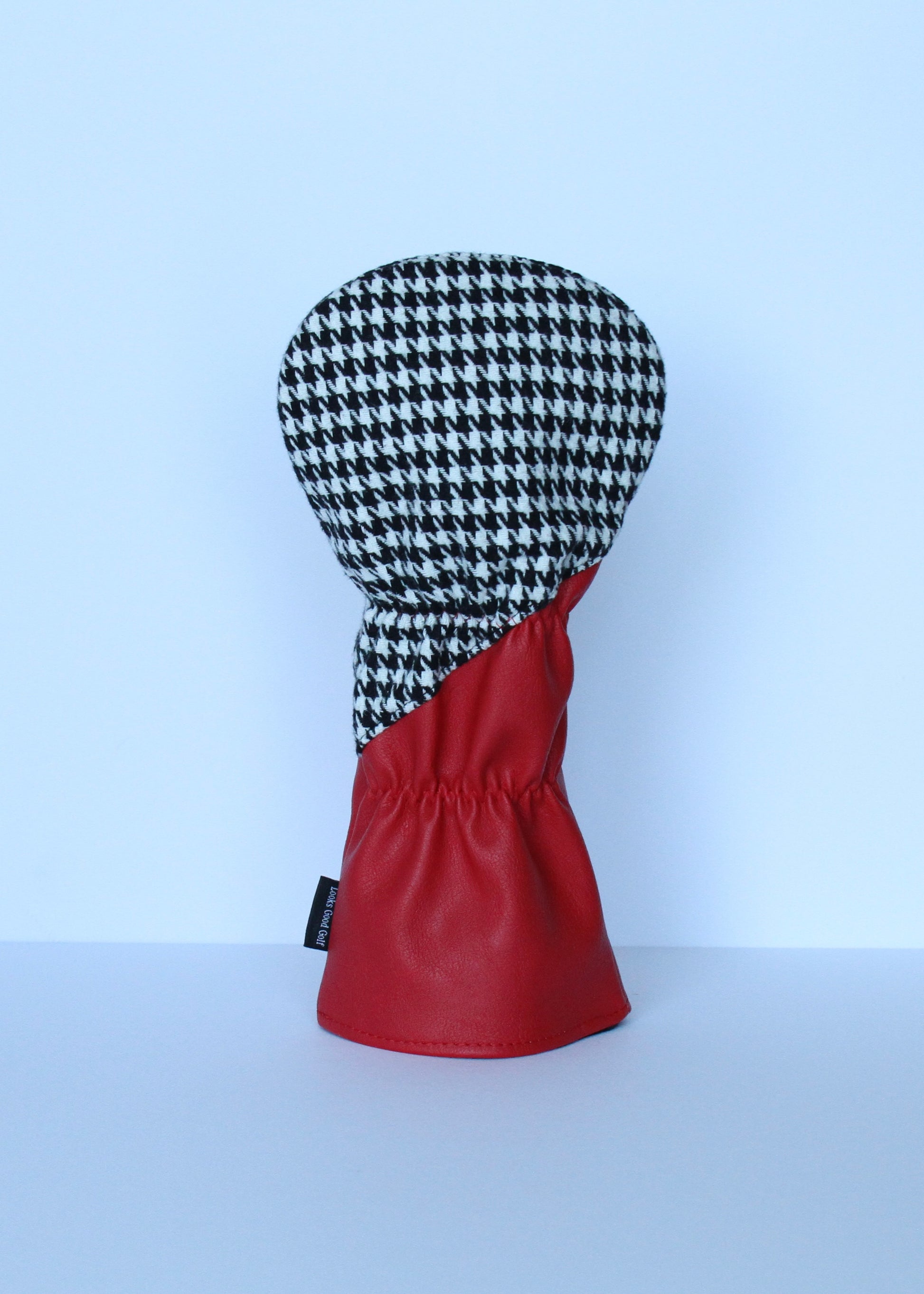 Houndstooth and crimson golf driver headcover back view by Looks Good Golf