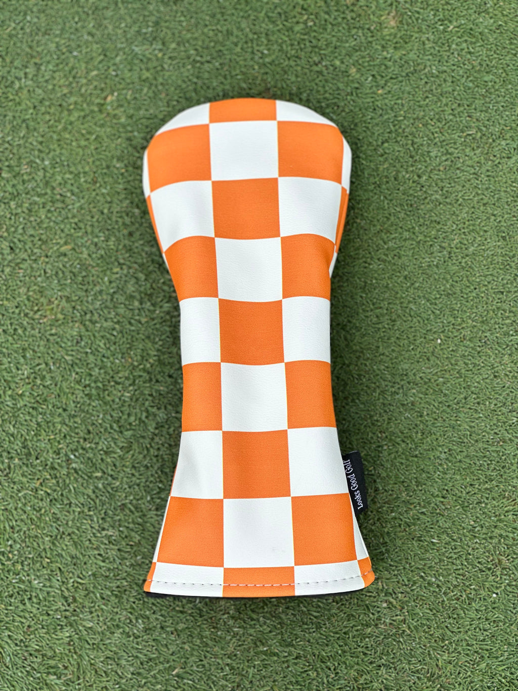 White and Orange Checkerboard Headcovers - Driver, Fairway Wood, Hybrid