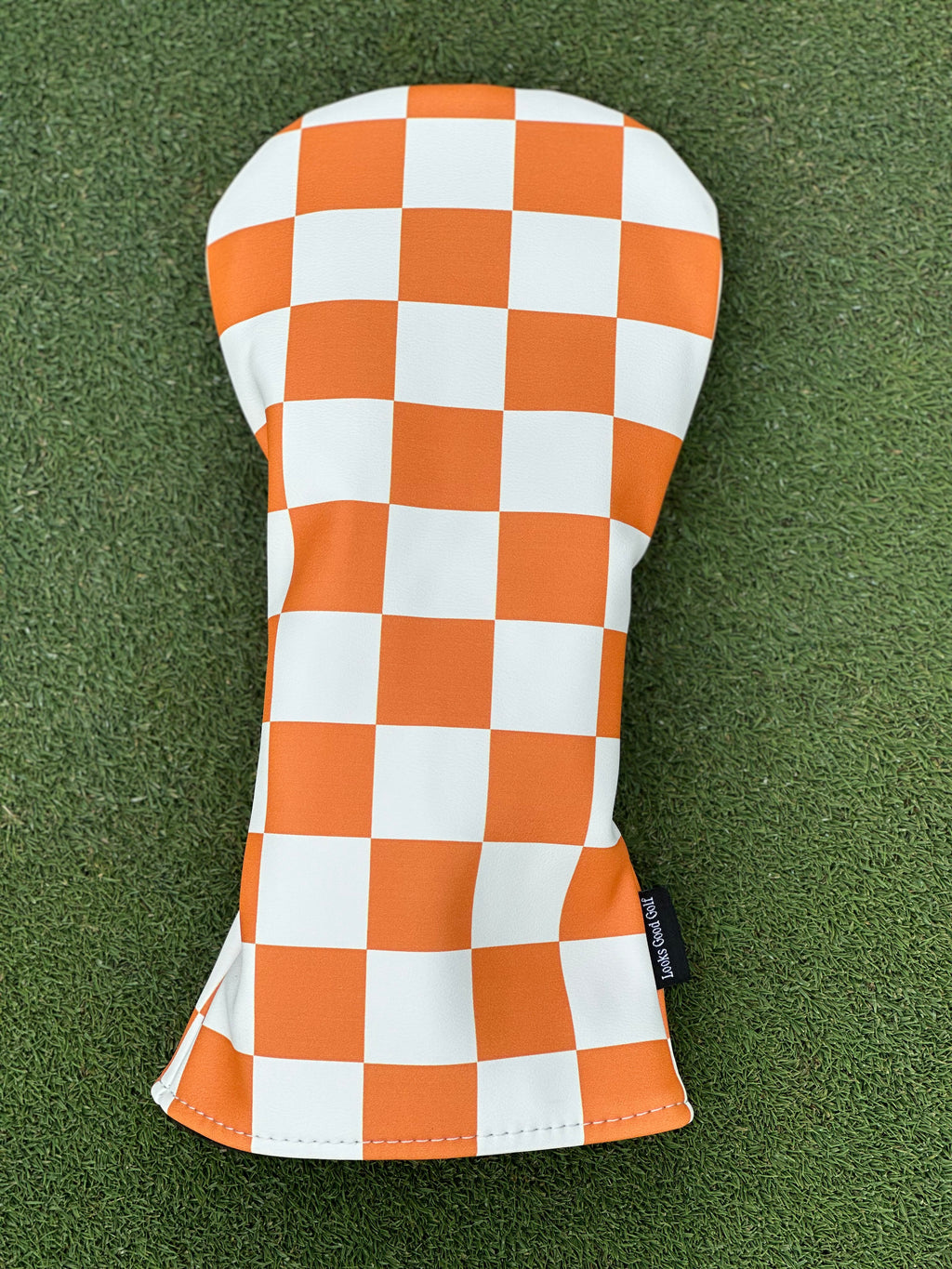 White and Orange Checkerboard Headcovers - Driver, Fairway Wood, Hybrid