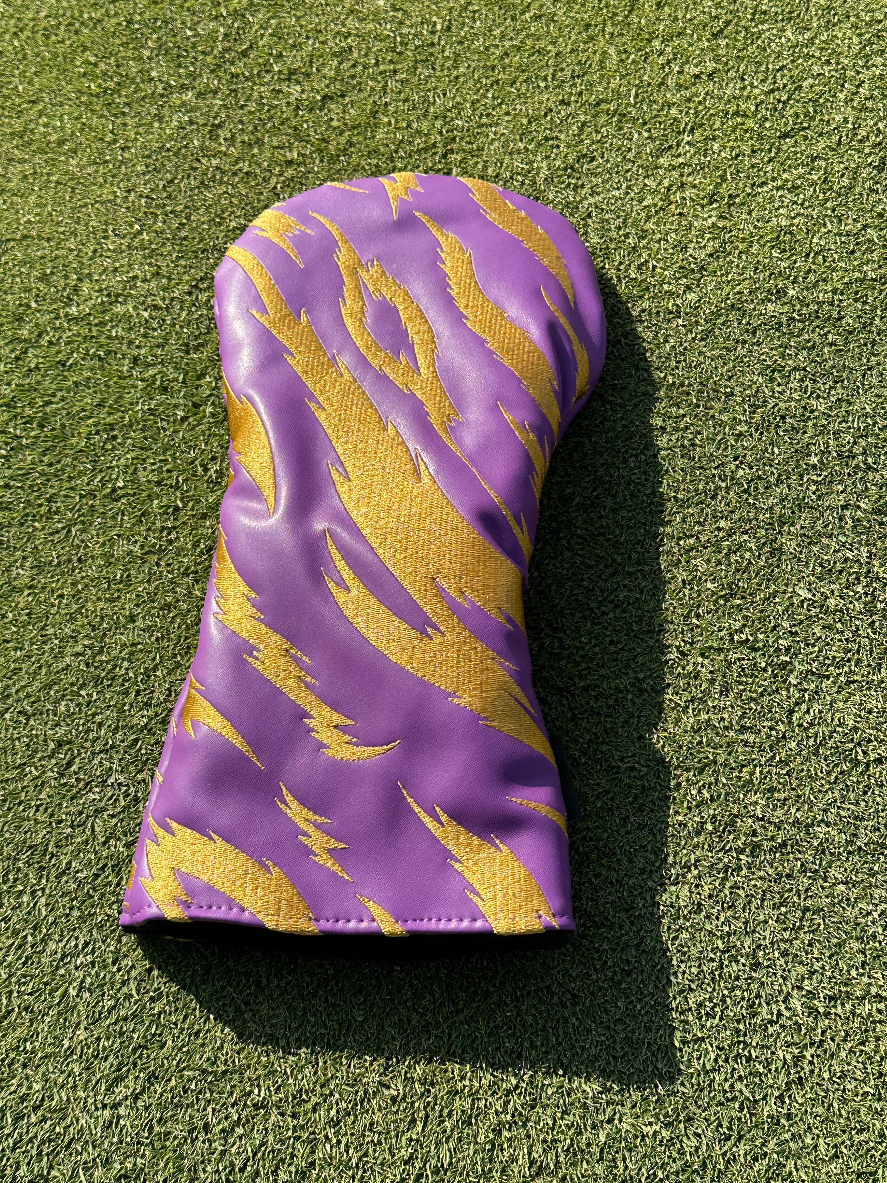 Purple and Gold Embroidered Tiger Stripe Headcovers - Driver, Fairway Wood, Hybrid