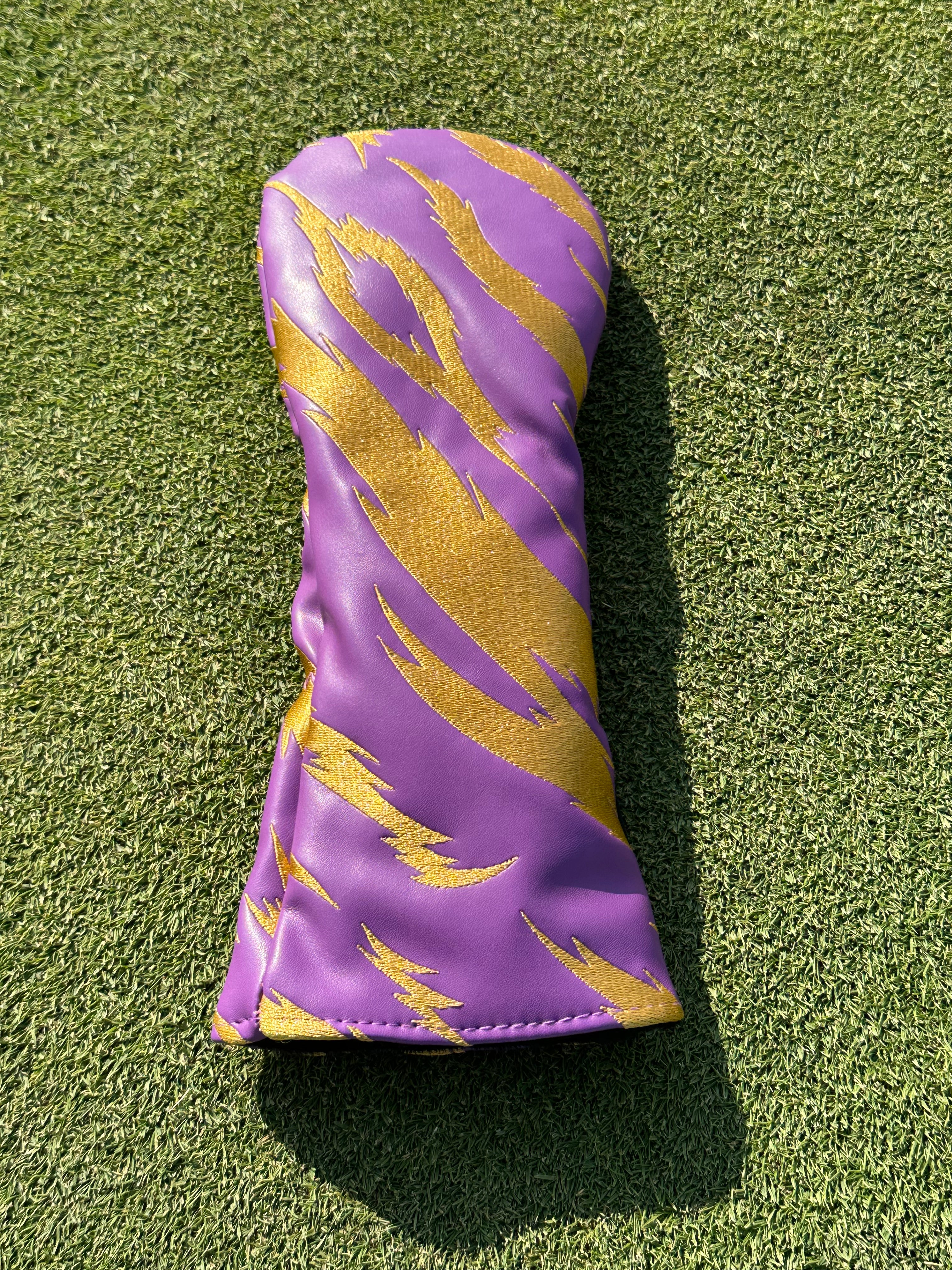 Purple and Gold Embroidered Tiger Stripe Headcovers - Driver, Fairway Wood, Hybrid