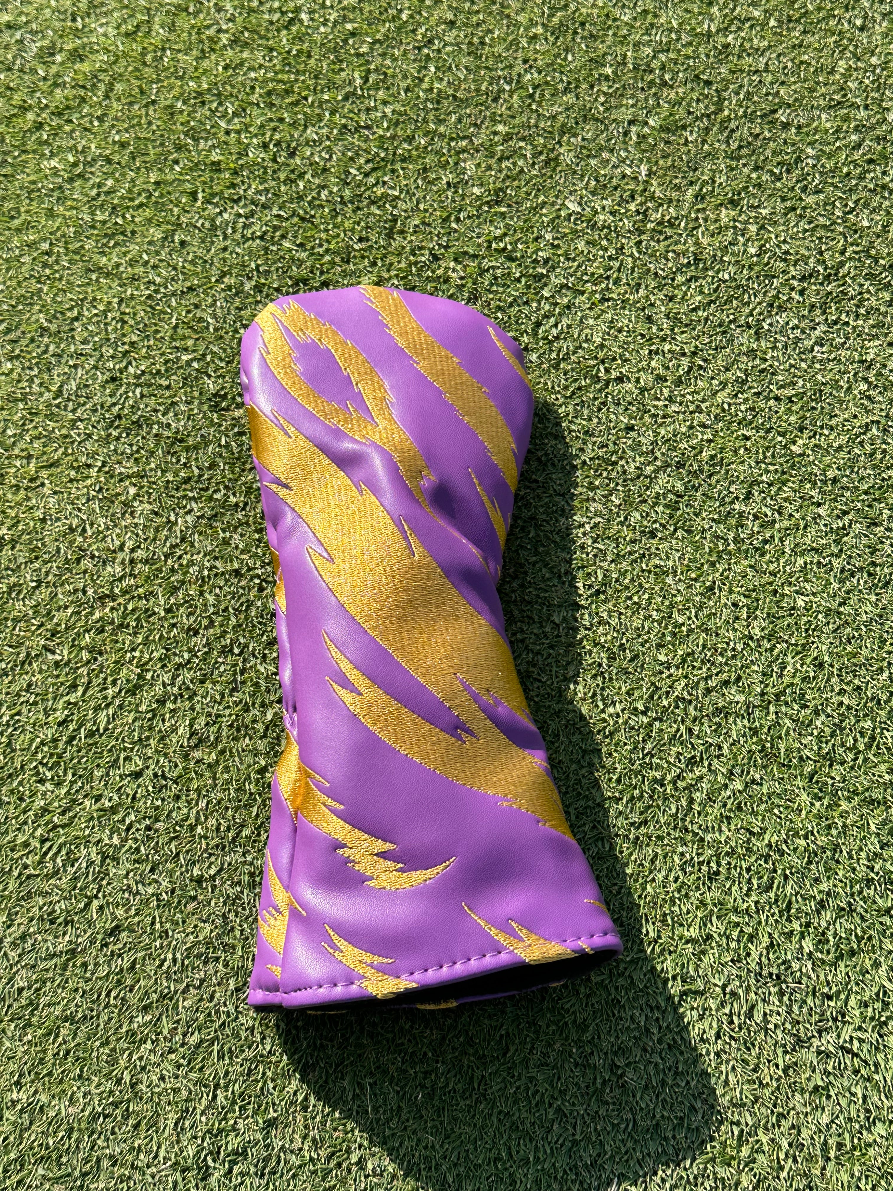Purple and Gold Embroidered Tiger Stripe Headcovers - Driver, Fairway Wood, Hybrid