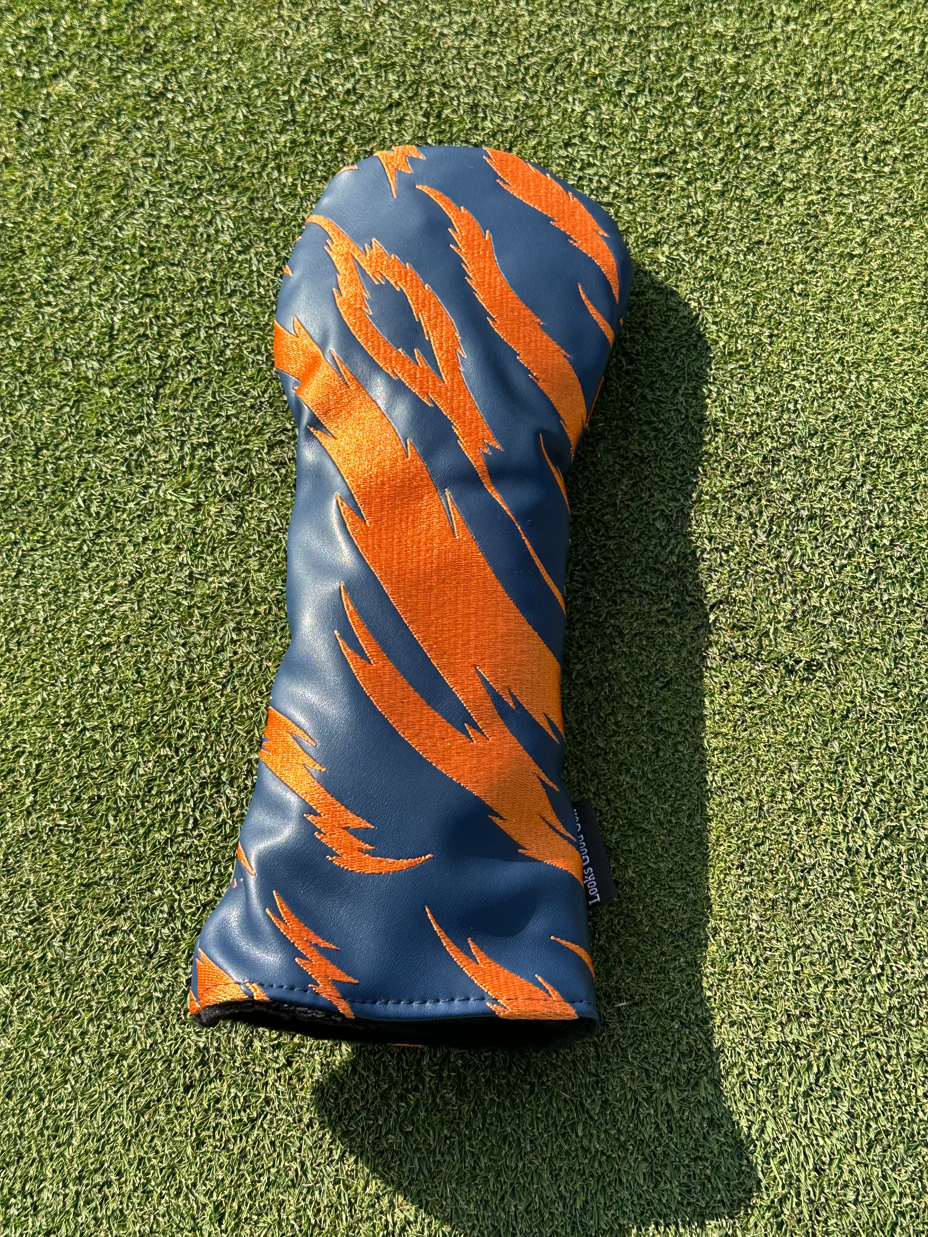 Navy and Orange Embroidered Tiger Stripe Headcovers - Driver, Fairway Wood, Hybrid