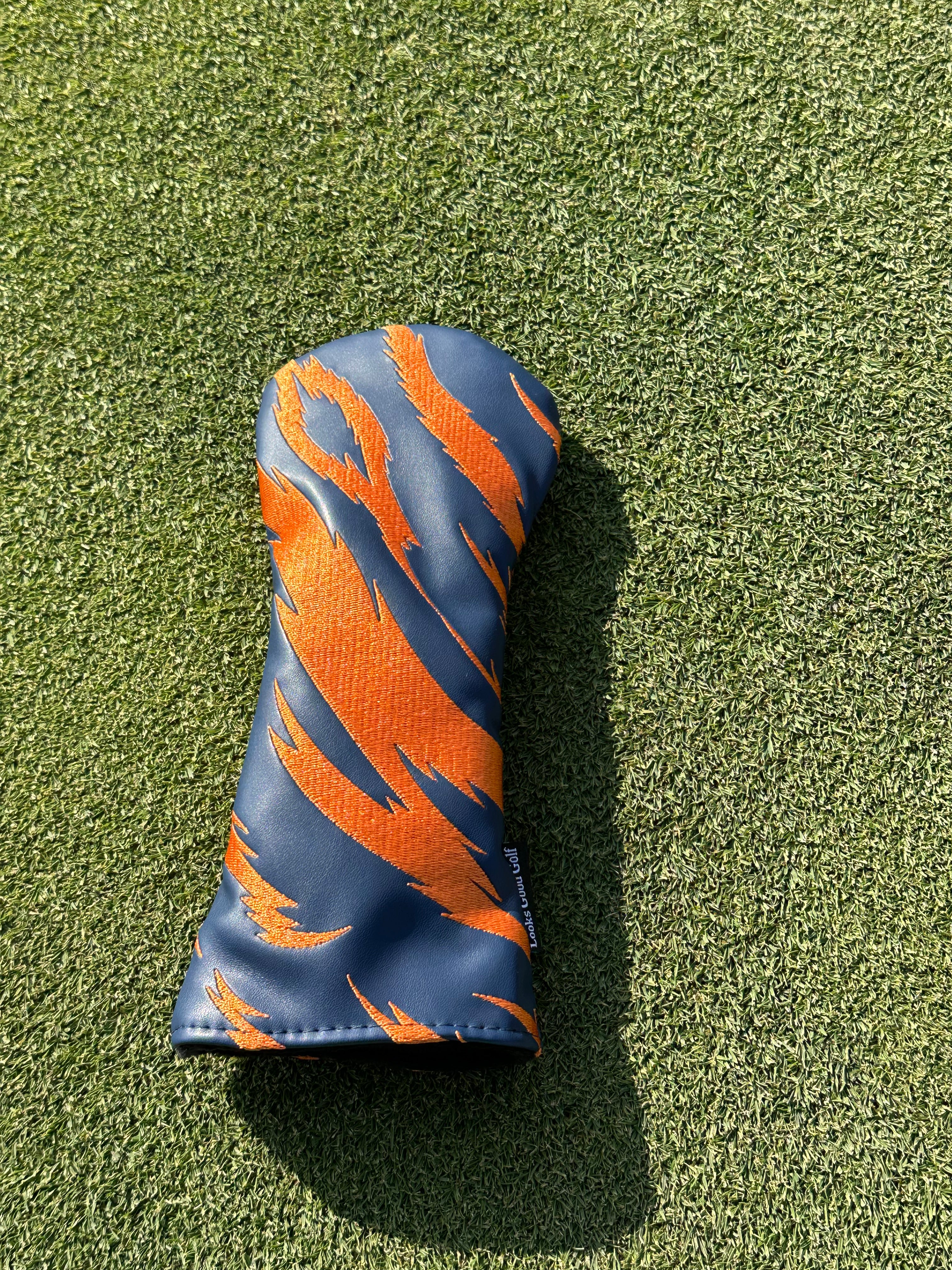 Navy and Orange Embroidered Tiger Stripe Headcovers - Driver, Fairway Wood, Hybrid