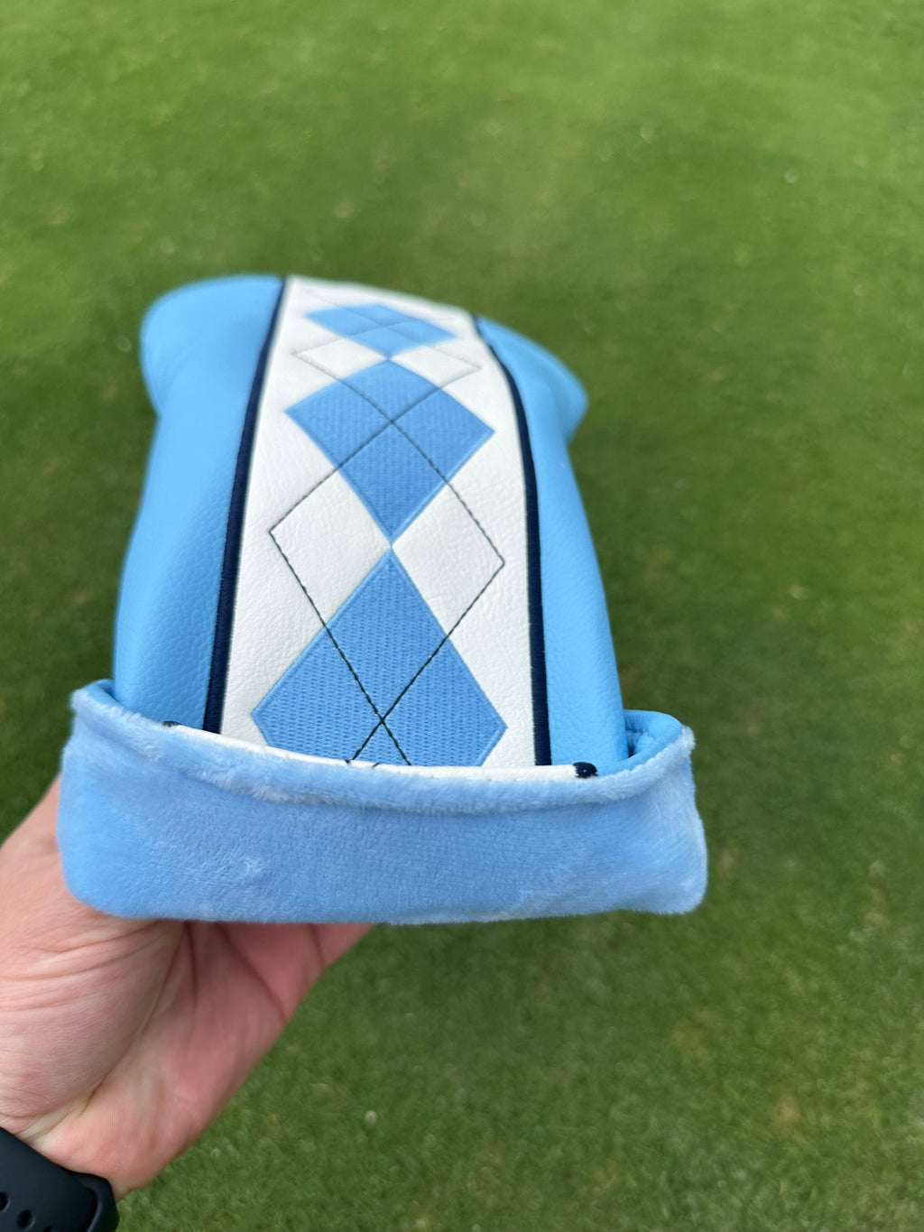 Sky Blue and White Diamond Argyle Headcovers - Driver, Fairway Wood, Hybrid