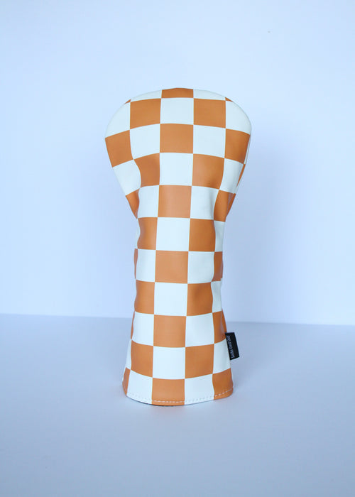 white and orange checkerboard pattern college golf driver headcover