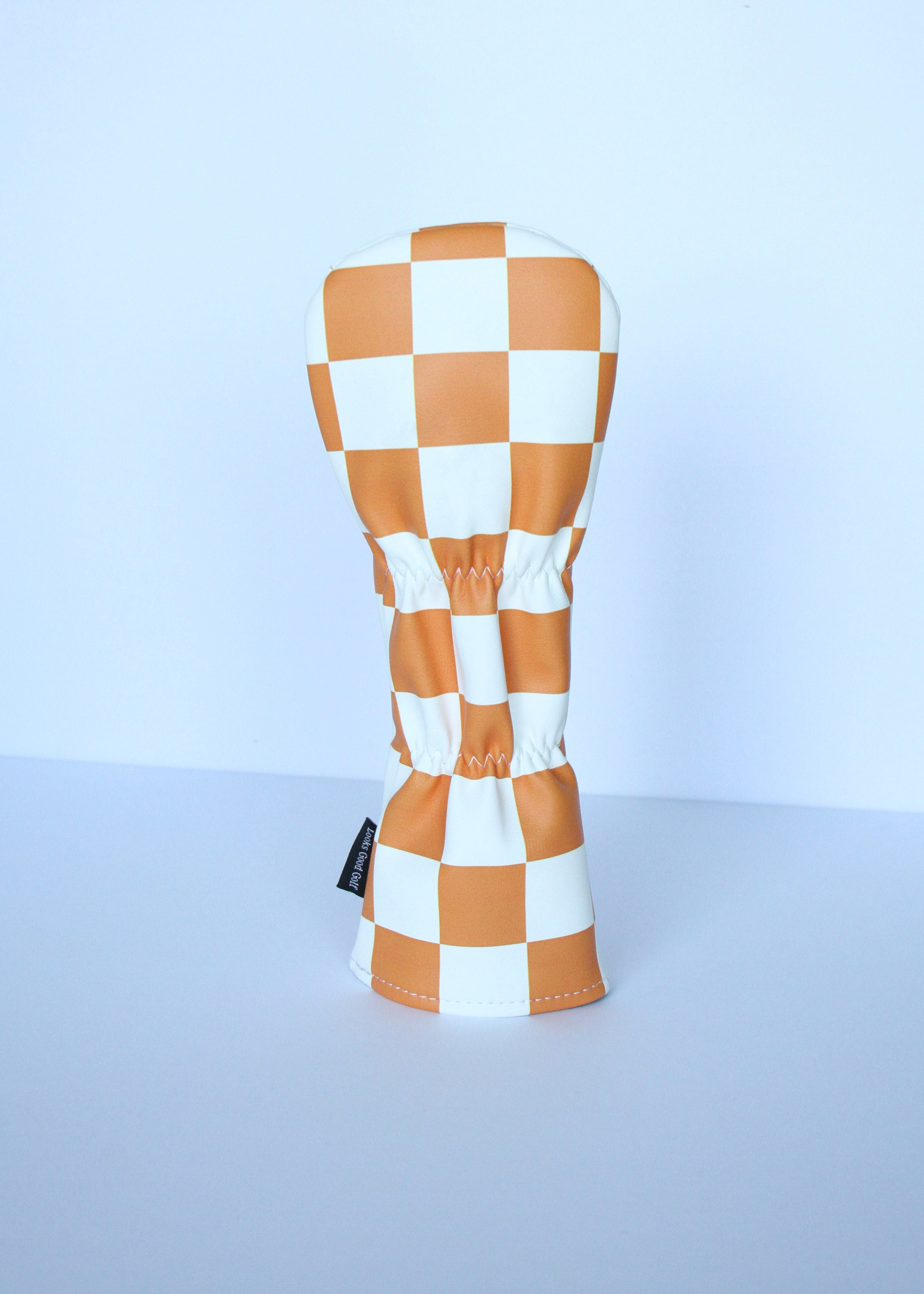 white and orange checkerboard pattern college golf fairway wood headcover