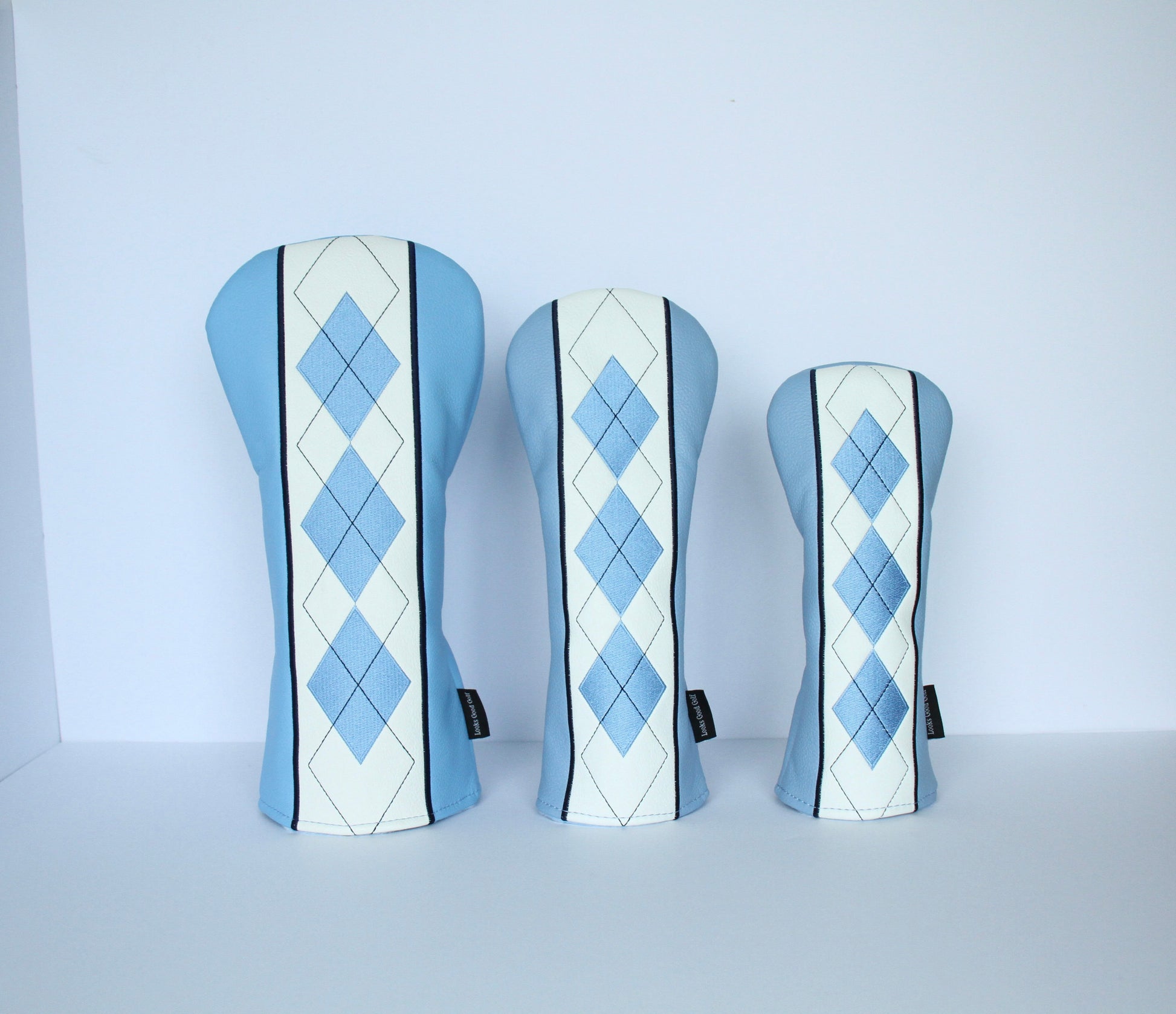 Sky blue and navy argyle golf headcover set – driver, fairway wood, hybrid by Looks Good Golf