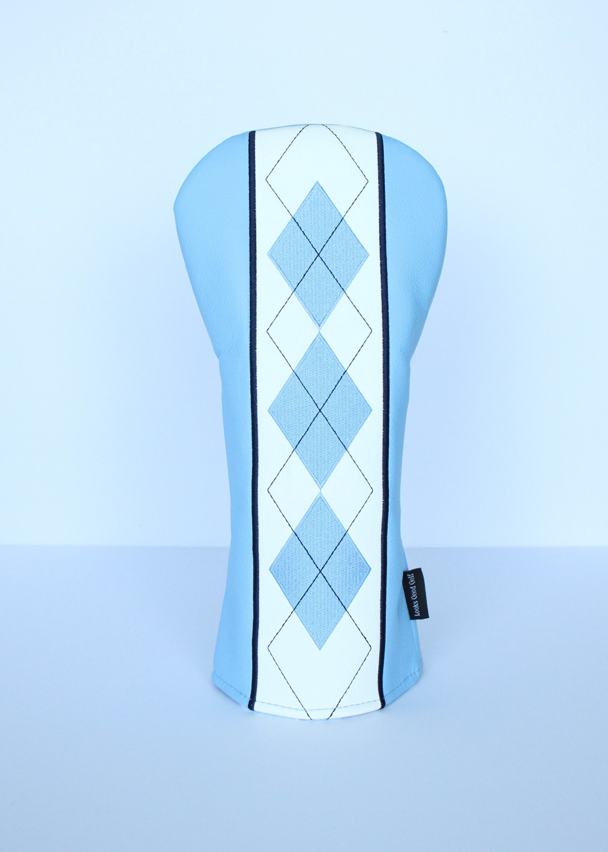 Sky blue and navy argyle golf driver headcover by Looks Good Golf