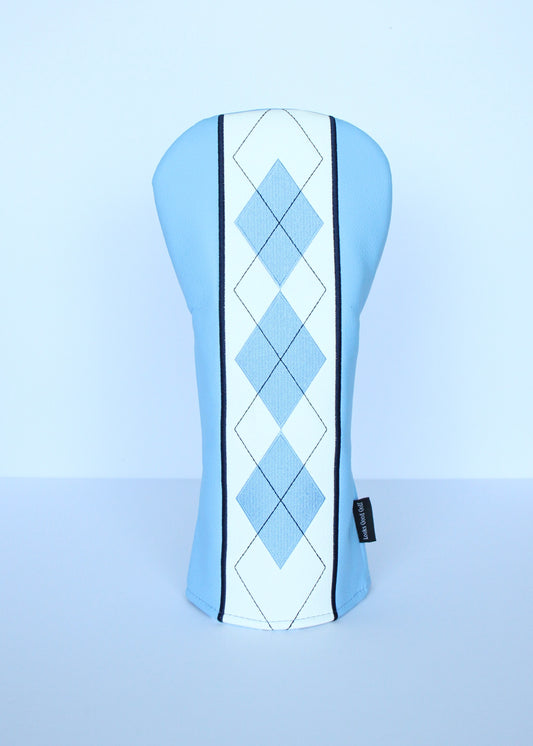 Sky blue and navy argyle golf driver headcover by Looks Good Golf