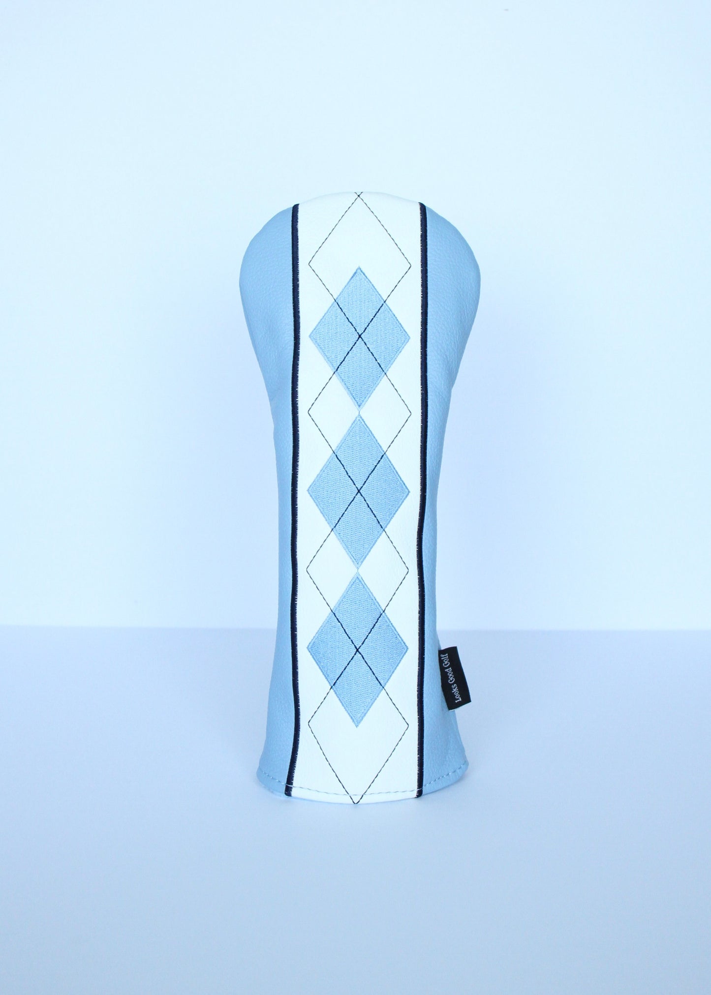 Sky blue and navy argyle fairway wood headcover by Looks Good Golf