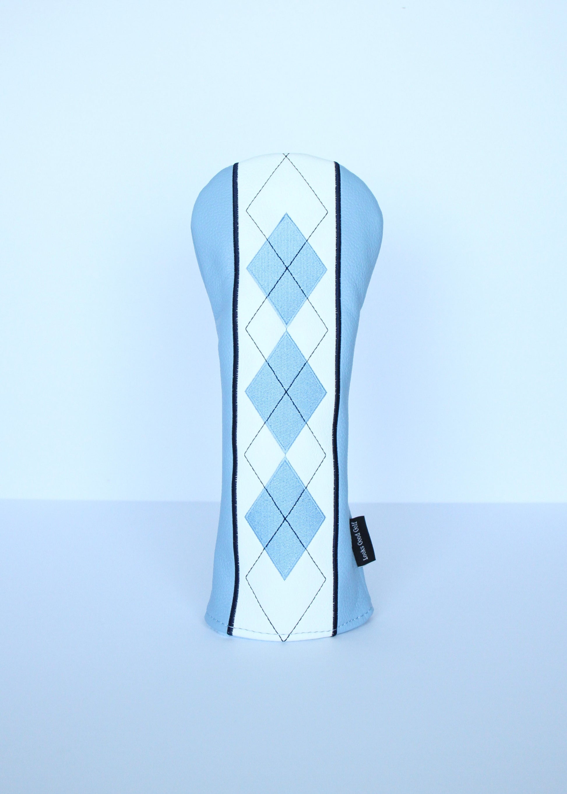 Sky blue and navy argyle fairway wood headcover by Looks Good Golf